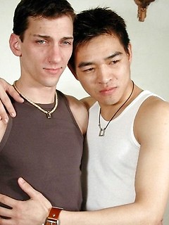 Sexy Asian boy and hot white stud sucks each others big hard cock