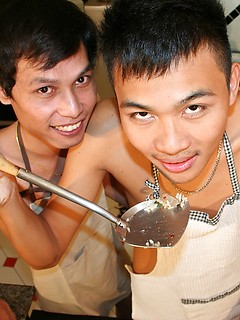 Asian gay boys have anal fun on the kitchen
