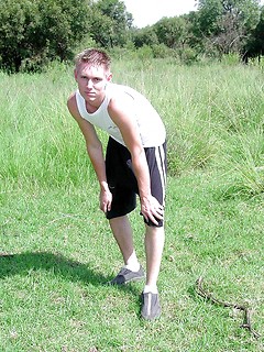 Twink hides and jerks off all alone in the woods