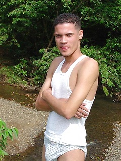 Slim twink creams his smooth belly