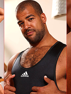 Hairy arabian athlete in tight sport suite