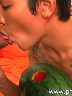 Asian lover Kan Malay with some horny watermelon fun