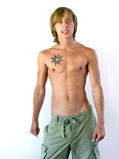 Alternative student demonstrating his naked chest
