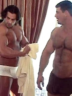 Two lucky masseurs servicing gay porn star Zeb Atlas