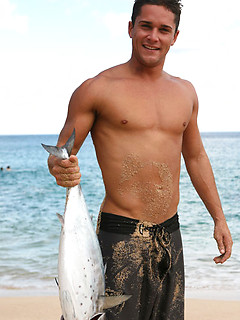 Hawaian surfer jock posing naked
