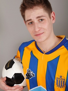 Athletic Marc Sense strokes his cock on his soccer ball.