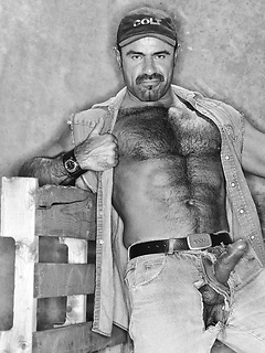 Big hairy gay bear in vintage photo session