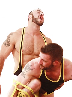 Muscle daddy hunks in spandex suits sucking and fucking each other