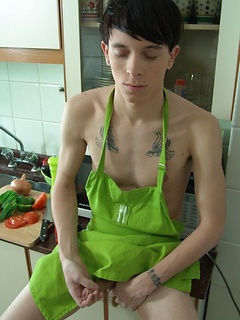 Teen boy Kevin sizzles in the kitchen