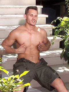 Tate Ryder shows his boner on a porch